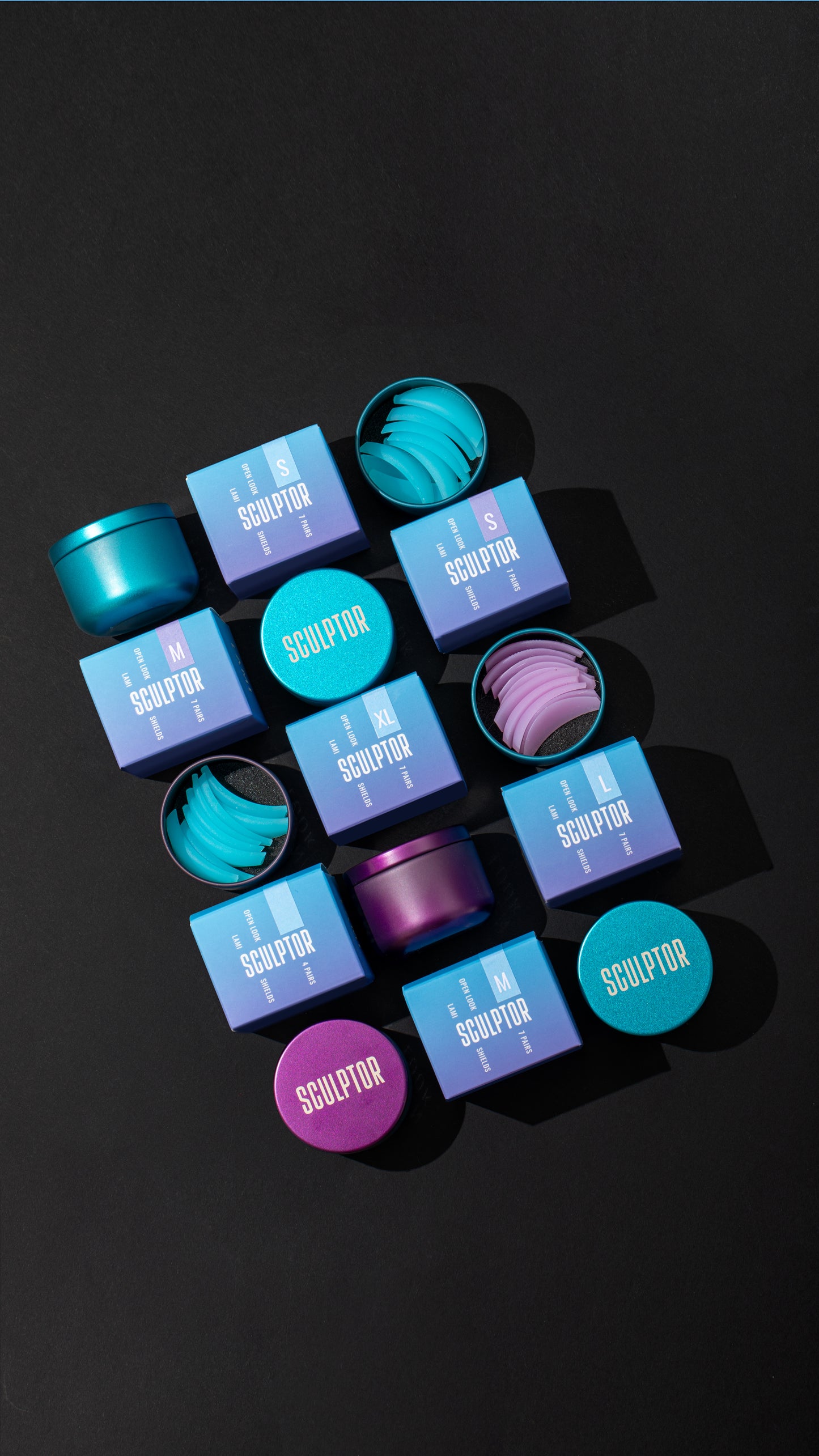 SCULPTOR New set of silicone rollers for eyelash lamination OPEN LOOK, 4 pairs, Aqua MIX,