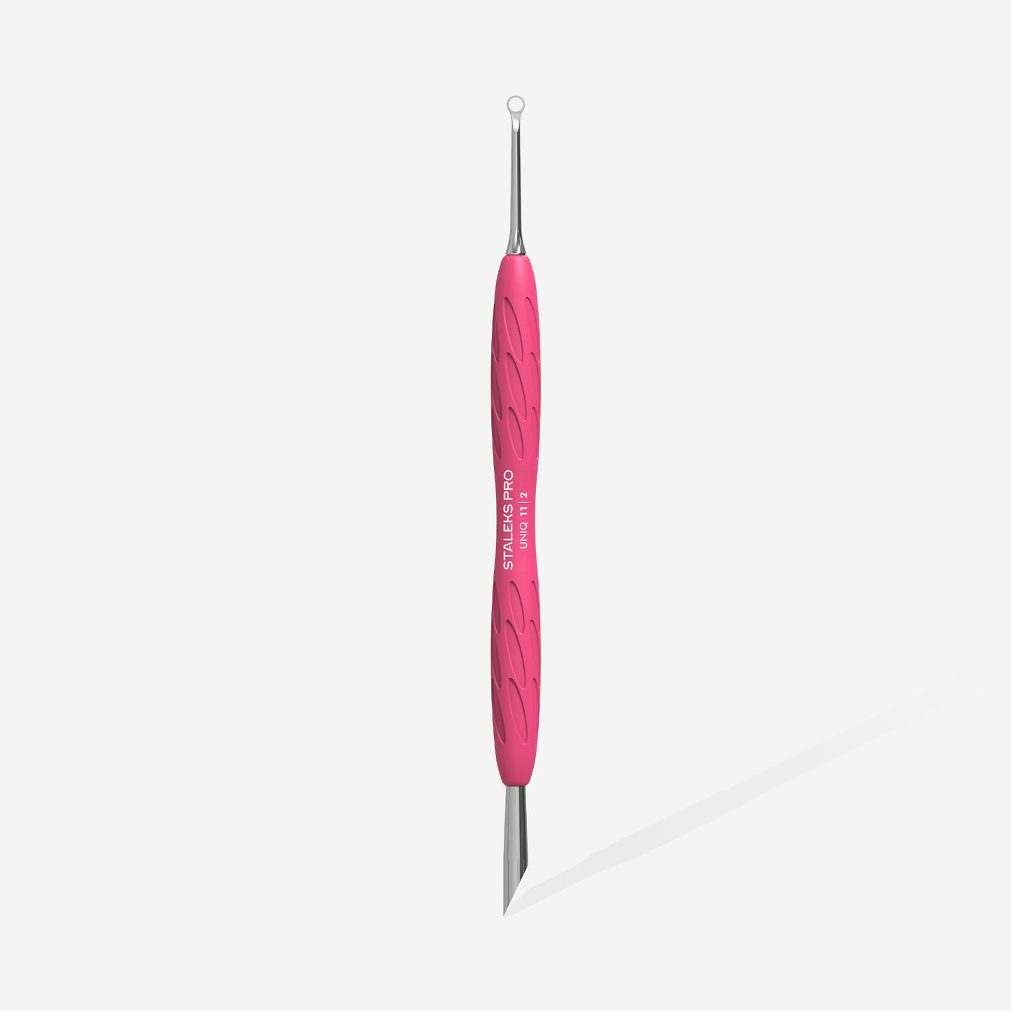 STALEKS Manicure pusher Gummy with silicone handle UNIQ 11 TYPE 2 (beveled and loop pusher)