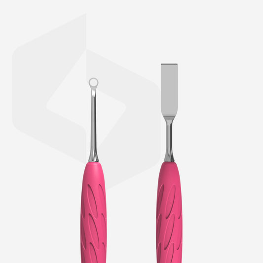STALEKS Manicure pusher Gummy with silicone handle UNIQ 11 TYPE 1 (straight flat and loop pusher)