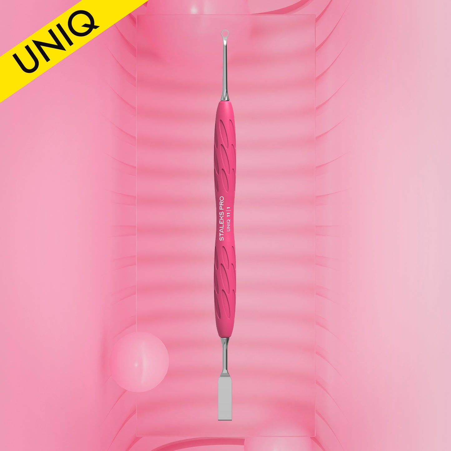 STALEKS Manicure pusher Gummy with silicone handle UNIQ 11 TYPE 1 (straight flat and loop pusher)