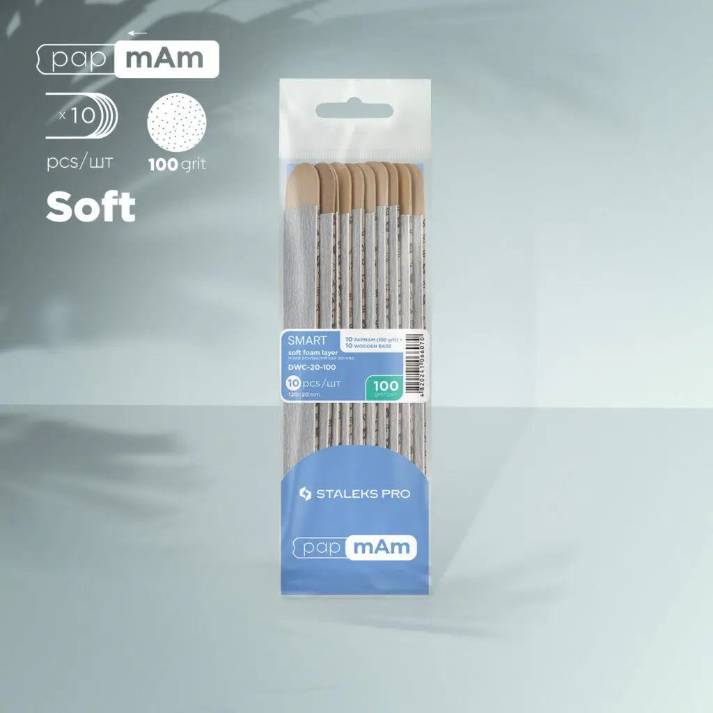 Replaceable papmAm soft files on a wooden base 100 grit STALEKS PRO SMART 20 10 pcs