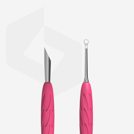 STALEKS Manicure pusher Gummy with silicone handle UNIQ 11 TYPE 2 (beveled and loop pusher)