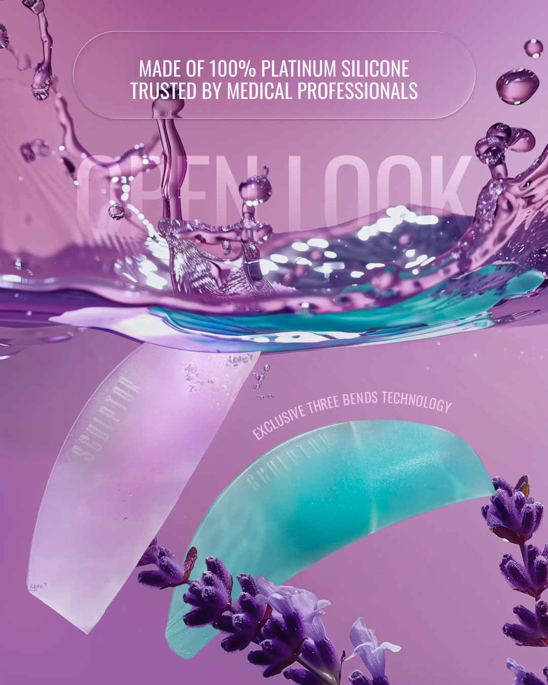 SCULPTOR New set of silicone rollers for eyelash lamination OPEN LOOK, 4 pairs, Lavender MIX,