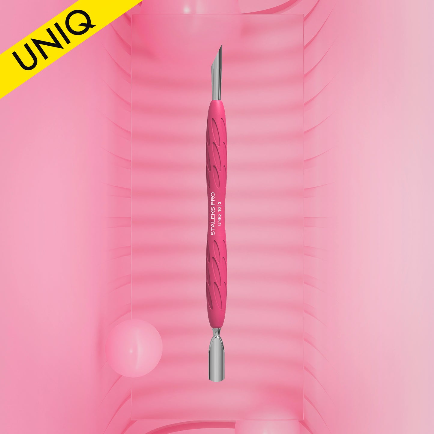 STALEKS Manicure pusher Gummy with silicone handle UNIQ 10 TYPE 2 (rounded narrow and beveled pusher)
