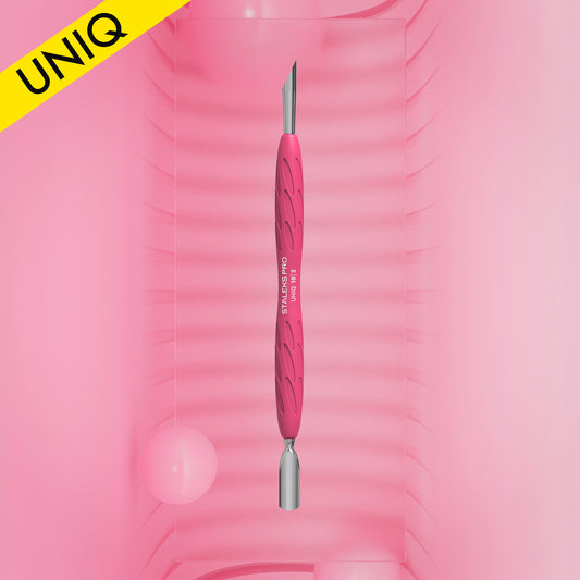 STALEKS Manicure pusher Gummy with silicone handle UNIQ 10 TYPE 2 (rounded narrow and beveled pusher)