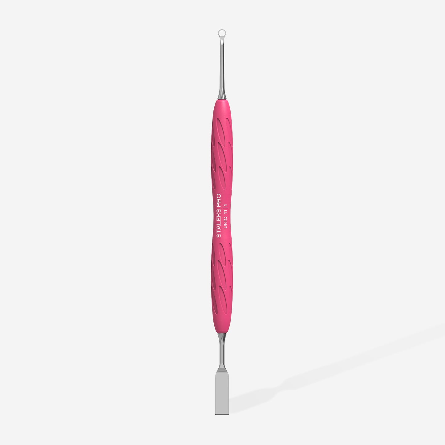 STALEKS Manicure pusher Gummy with silicone handle UNIQ 11 TYPE 1 (straight flat and loop pusher)