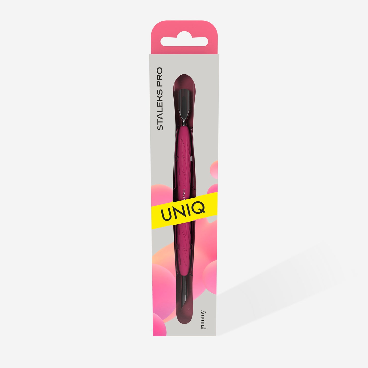 STALEKS Manicure pusher Gummy with silicone handle UNIQ 10 TYPE 2 (rounded narrow and beveled pusher)