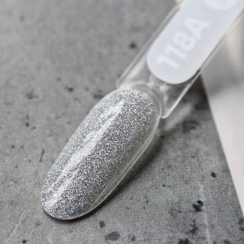 Gel polish Siller No.118A/silver with holographic glitter/ (8ml) - All Pro Beauty