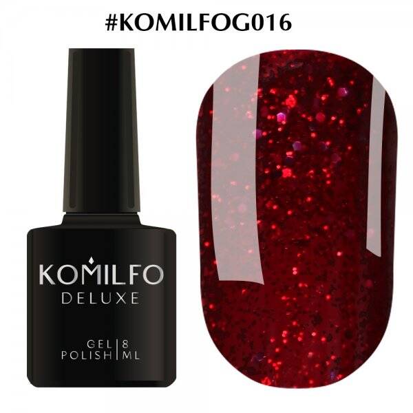 Gel polish Komilfo DeLuxe Series G016 (cherry red with sparkles), 8 ml