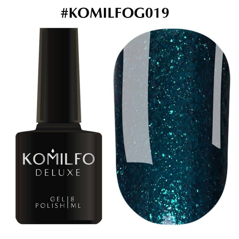 Gel polish Komilfo DeLuxe Series G019 (dark emerald, with saturated small sparkles), 8 ml