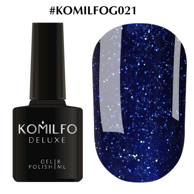 Gel polish Komilfo DeLuxe Series G021 (blue with silver sparkles), 8 ml
