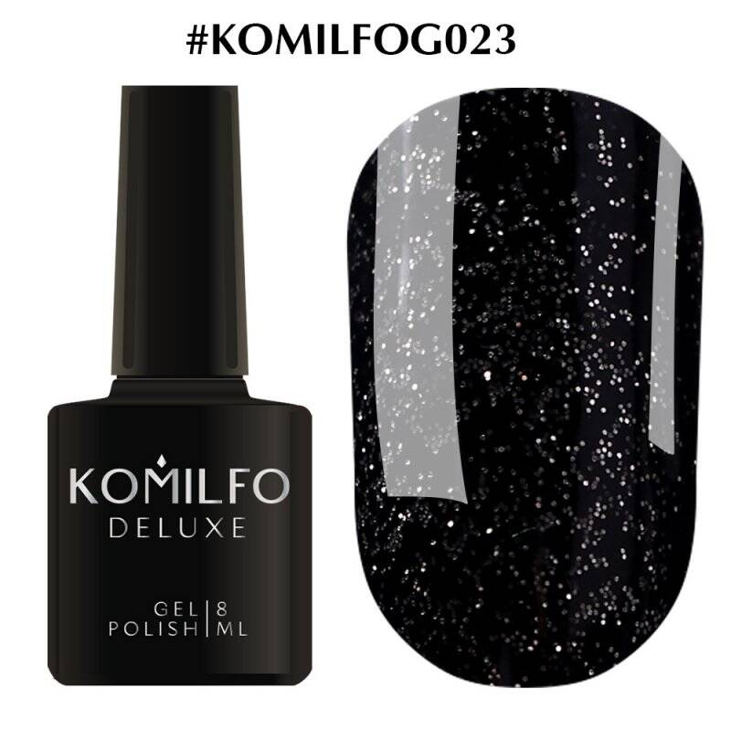 Gel polish Komilfo DeLuxe Series G023 (black, silver microglitter), 8 ml