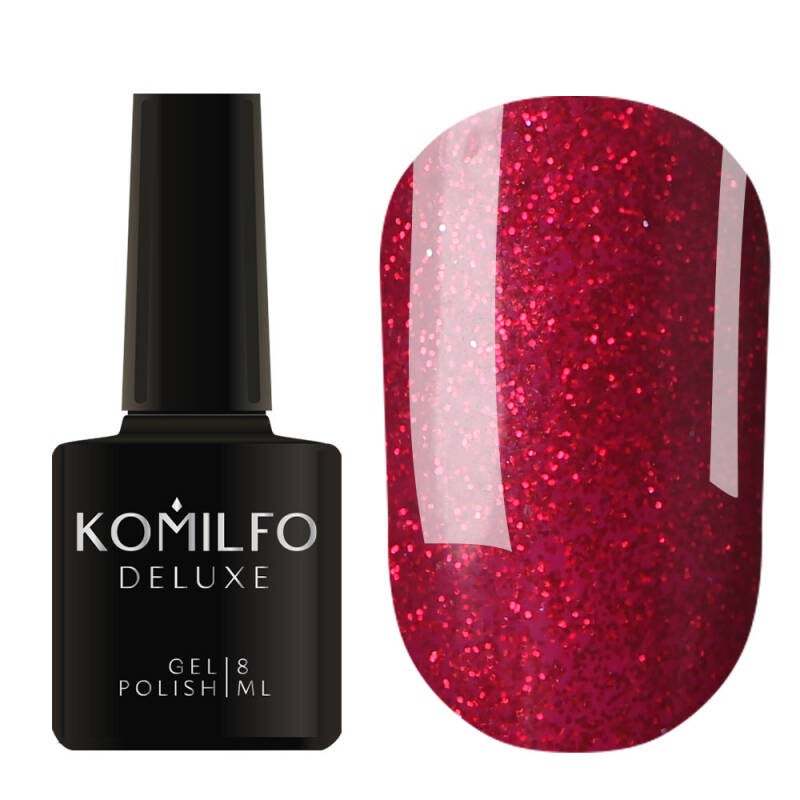 Komilfo DeLuxe Series G014 Gel polish (red with saturated fine glitter), 8 ml