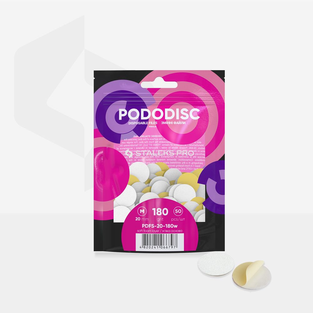 STALEKS Disposable white files on soft foam layer for pedicure disc PODODISC S EXPERT 180 grit (50 pcs)