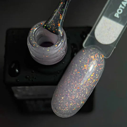 NAILSOFTHEDAY Potal base 18 – gentle milky base with holographic stylish potal, 10 ml