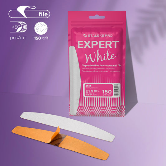 STALEKS Disposable white files for crescent nail file EXPERT 42 (DFE-150,180 grit) 50pcs