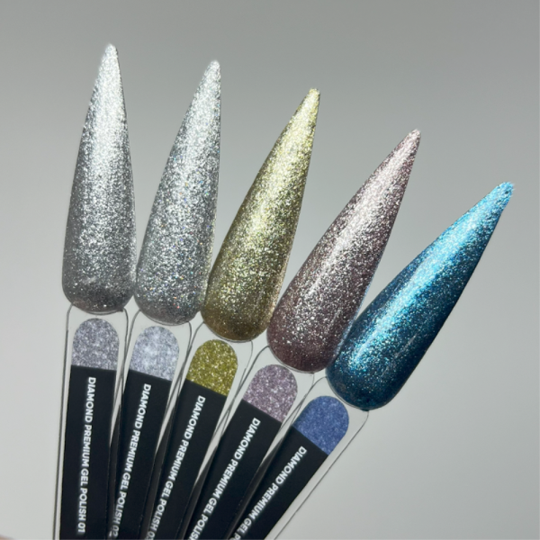 Premium gel – gel polish 02 — silver holographic gel polish with fine metallic nail polish, 5 ml - All Pro Beauty