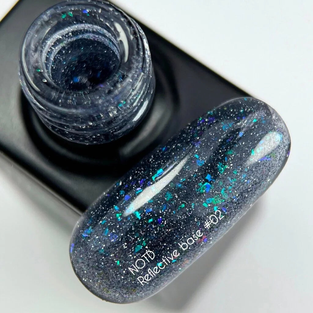 NAILSOFTHENIGHT Reflective base 02 - камуфлююча світловідбиваюча основа з шиммером (блакитні та блакитні блискітки), 10 мл