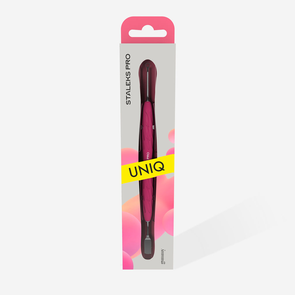 STALEKS Manicure pusher Gummy with silicone handle UNIQ 11 TYPE 1 (straight flat and loop pusher) - All Pro Beauty