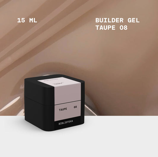 BIBLIOTEKA Builder Gel № 08 Taupe – Cool beige gel for nail extensions, 15 ml