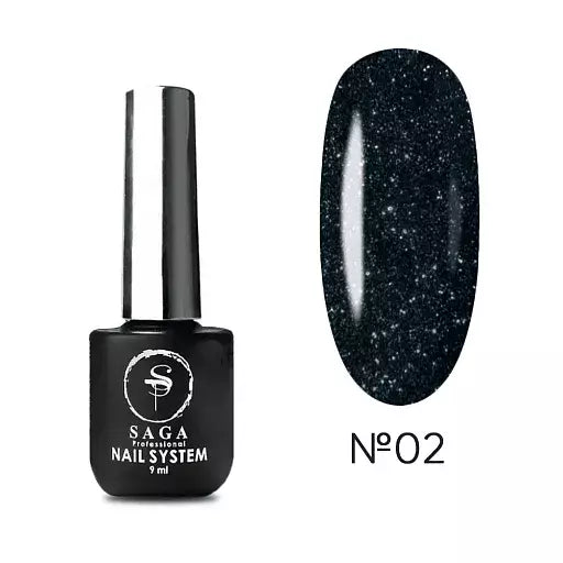 Saga Professional Fiery Gel-polish No2 sparkling black (9ml) - All Pro Beauty