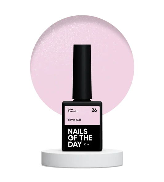 Nailsoftheday Cover base NEW Formula 26 - блідо-рожевий з сріблястим мерехтінням, з більш холодним блиском, камуфлююче базове покриття, 10 мл