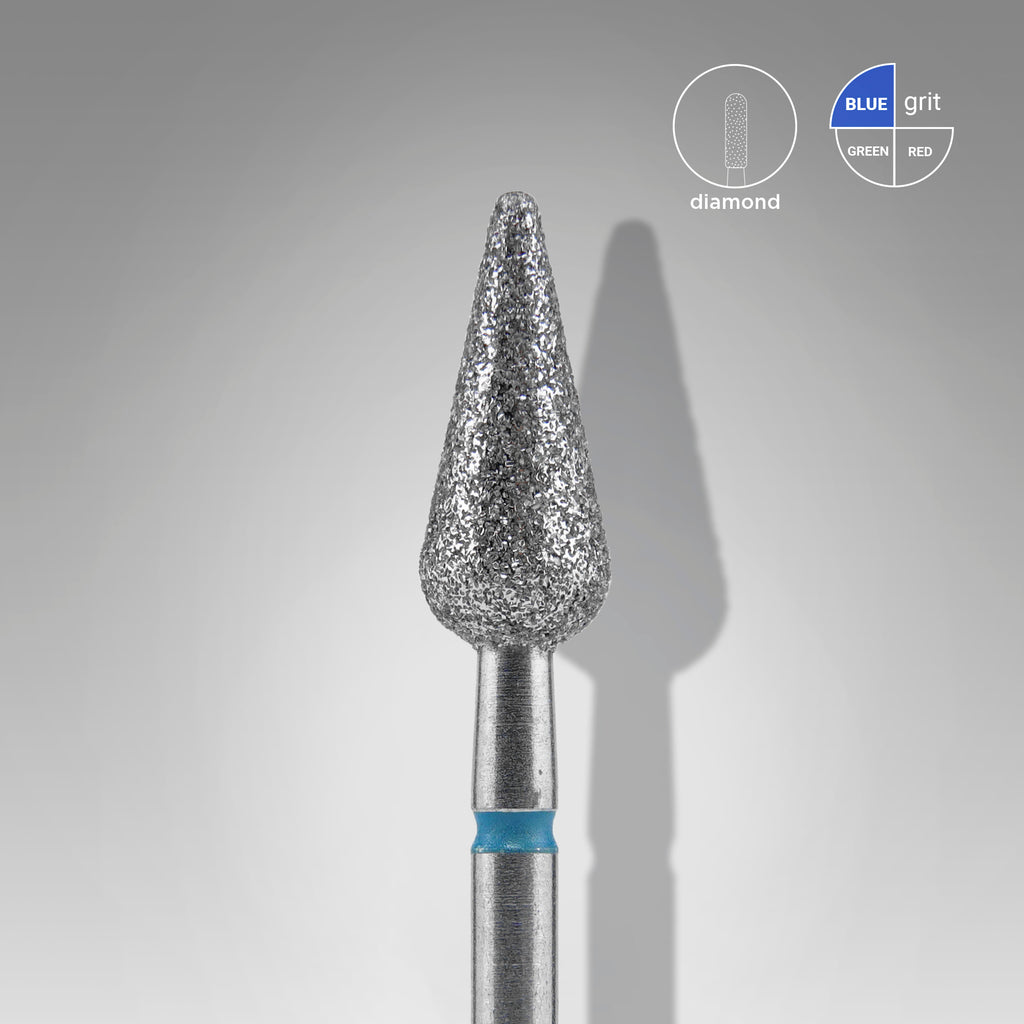 STALEKS Diamond nail drill bit pointed pear blue EXPERT head diameter 5 mm / working part 12 mm - All Pro Beauty