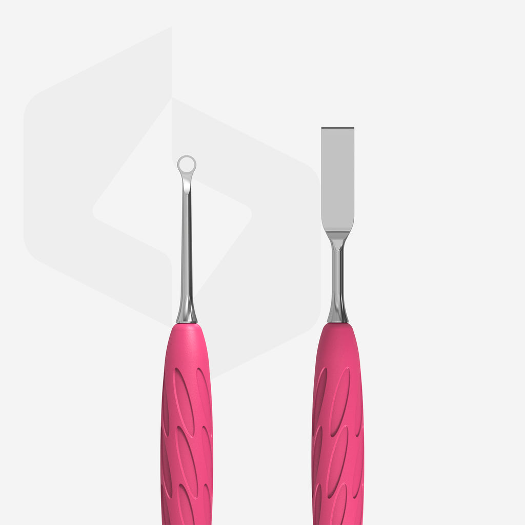 STALEKS Manicure pusher Gummy with silicone handle UNIQ 11 TYPE 1 (straight flat and loop pusher) - All Pro Beauty