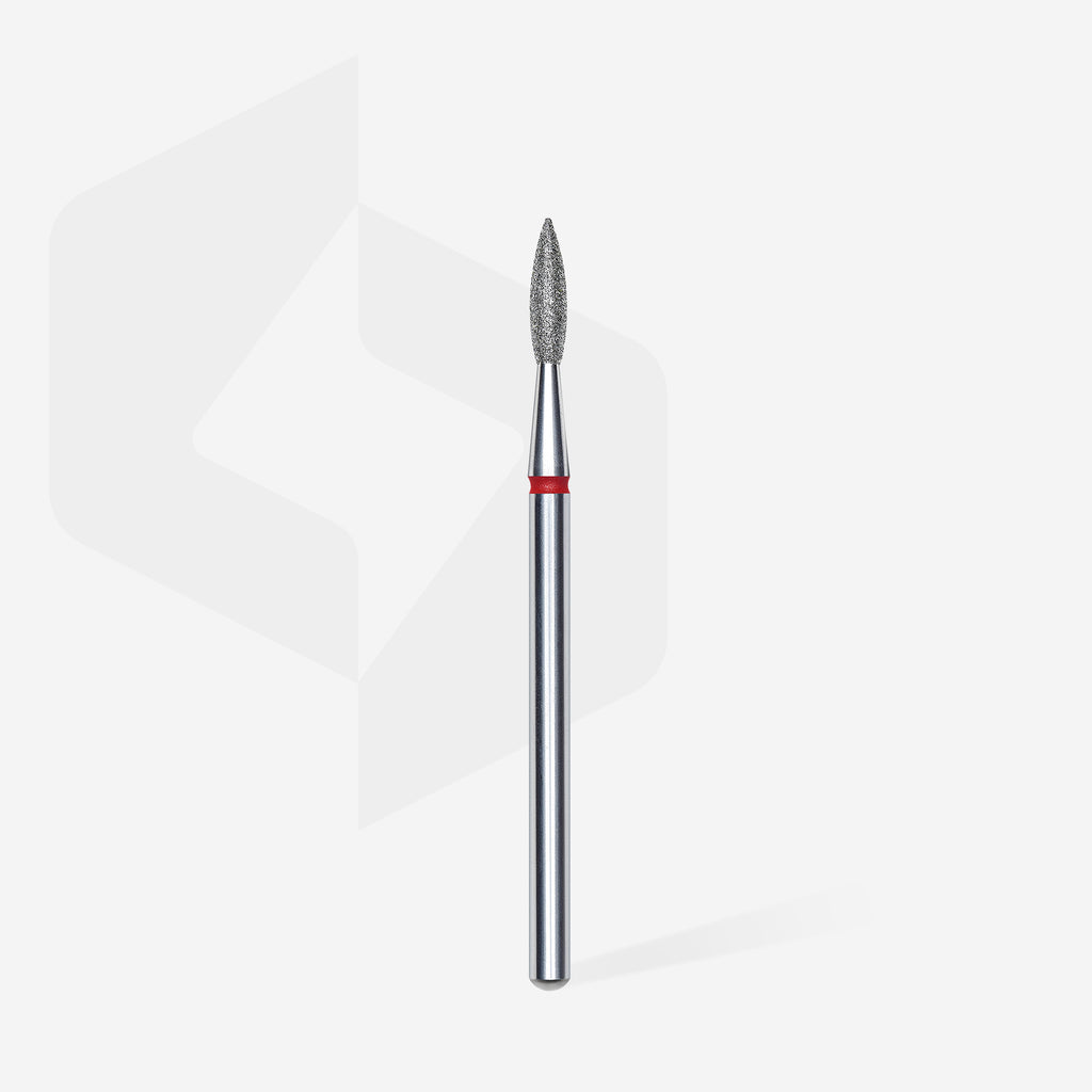 STALEKS Diamond nail drill bit pointed flame red EXPERT head diameter 2,1 mm / working part 8 mm - All Pro Beauty