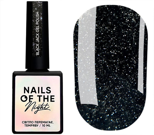 Nails Of The Night Black Jack Gel Polish (black with silver shimmer, reflective), 10 ml - All Pro Beauty