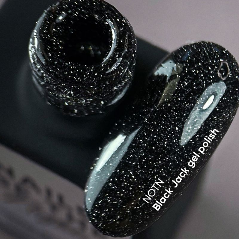Nails Of The Night Black Jack Gel Polish (black with silver shimmer, reflective), 10 ml - All Pro Beauty