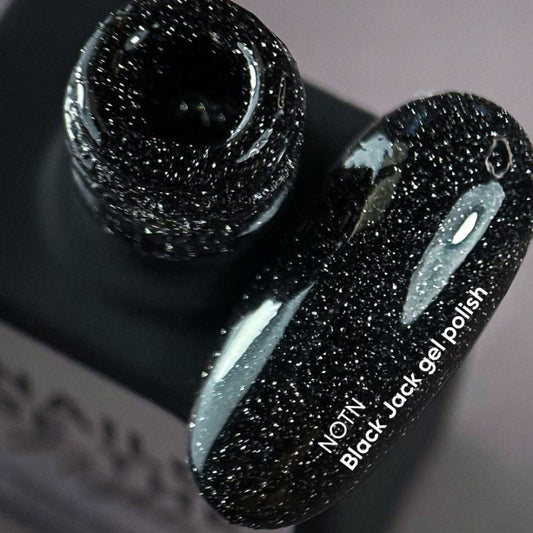 Nails Of The Night Black Jack Gel Polish (black with silver shimmer, reflective), 10 ml - All Pro Beauty