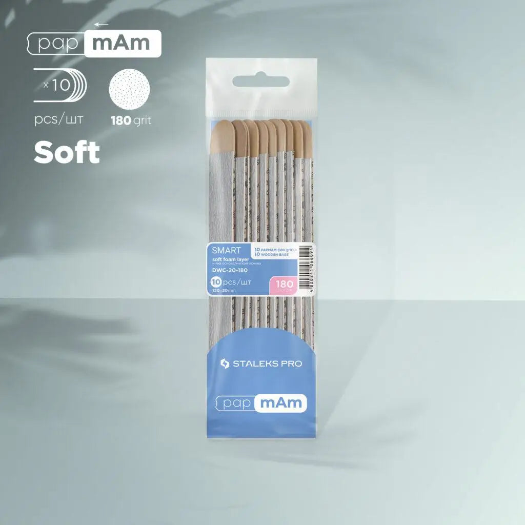 Replaceable papmAm soft files on a wooden base 180 grit STALEKS PRO SMART 20 10 pcs - All Pro Beauty