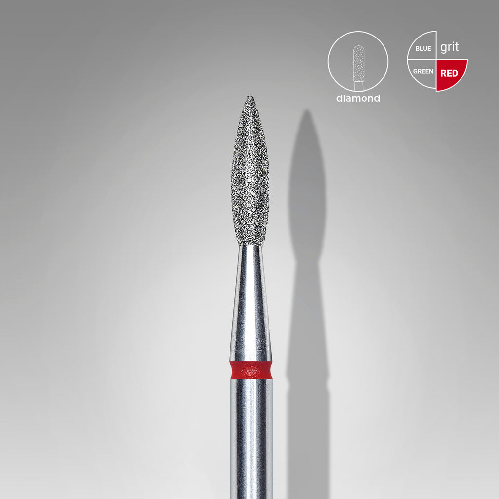 STALEKS Diamond nail drill bit pointed flame red EXPERT head diameter 2,1 mm / working part 8 mm - All Pro Beauty
