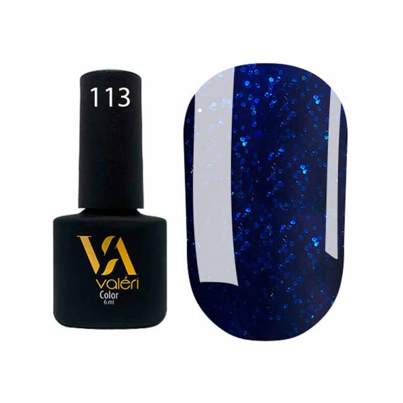 Гель-лак для нігтів Valeri No113 (чорно-синій з синіми блискітками), 6 мл