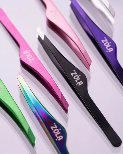 ZOLA Color Series Professional beveled tweezers for eyebrows SILVER