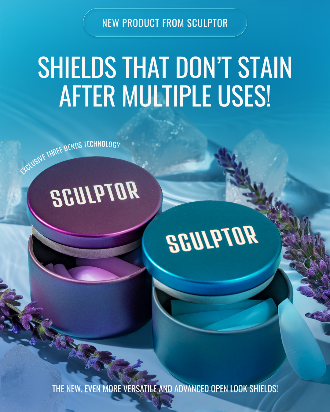 SCULPTOR New set of silicone rollers for eyelash lamination OPEN LOOK, 4 pairs, Aqua MIX,