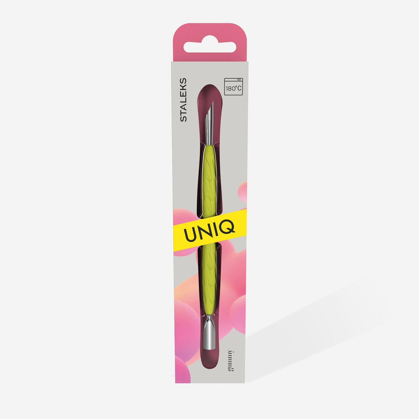 STALEKS Manicure pusher Gummy with silicone handle UNIQ 10 TYPE 2 PQ-10/2y (rounded narrow and beveled pusher)