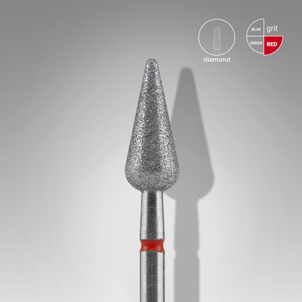 STALEKS Diamond nail drill bit pointed pear red EXPERT head diameter 5 mm / working part 12 mm - All Pro Beauty