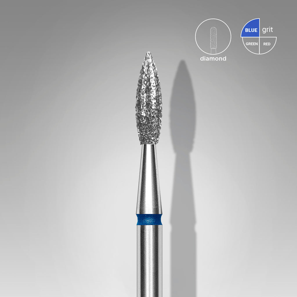 STALEKS Diamond nail drill bit pointed flame blue EXPERT head diameter 2,3 mm / working part 8 mm - All Pro Beauty