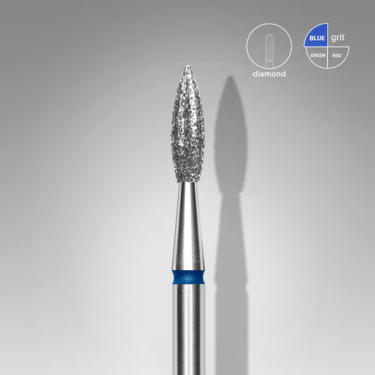 STALEKS Diamond nail drill bit pointed flame blue EXPERT head diameter 2,3 mm / working part 8 mm