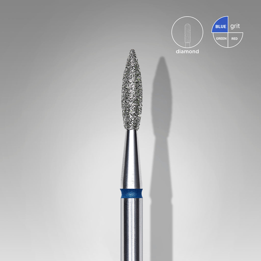 STALEKS Diamond nail drill bit pointed flame blue EXPERT head diameter 2,1 mm / working part 8 mm - All Pro Beauty