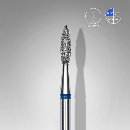 STALEKS Diamond nail drill bit pointed flame blue EXPERT head diameter 2,1 mm / working part 8 mm