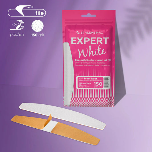 STALEKS Disposable white files for crescent nail file on a soft foam layer EXPERT 40 150 grit (30 pcs)