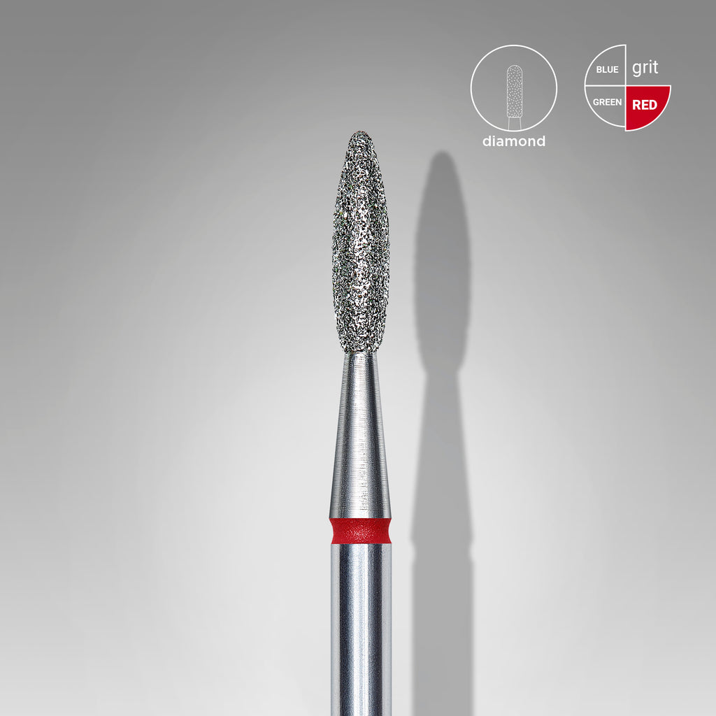 STALEKS Diamond nail drill bit flame red EXPERT head diameter 2,1 mm / working part 8 mm - All Pro Beauty