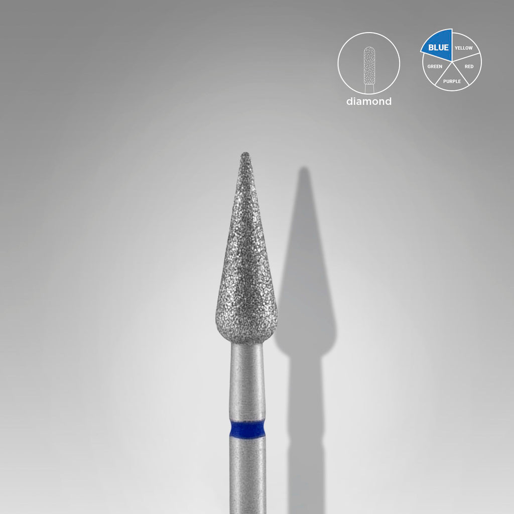 STALEKS Diamond nail drill bit pointed pear blue EXPERT head diameter 4 mm / working part 12 mm - All Pro Beauty