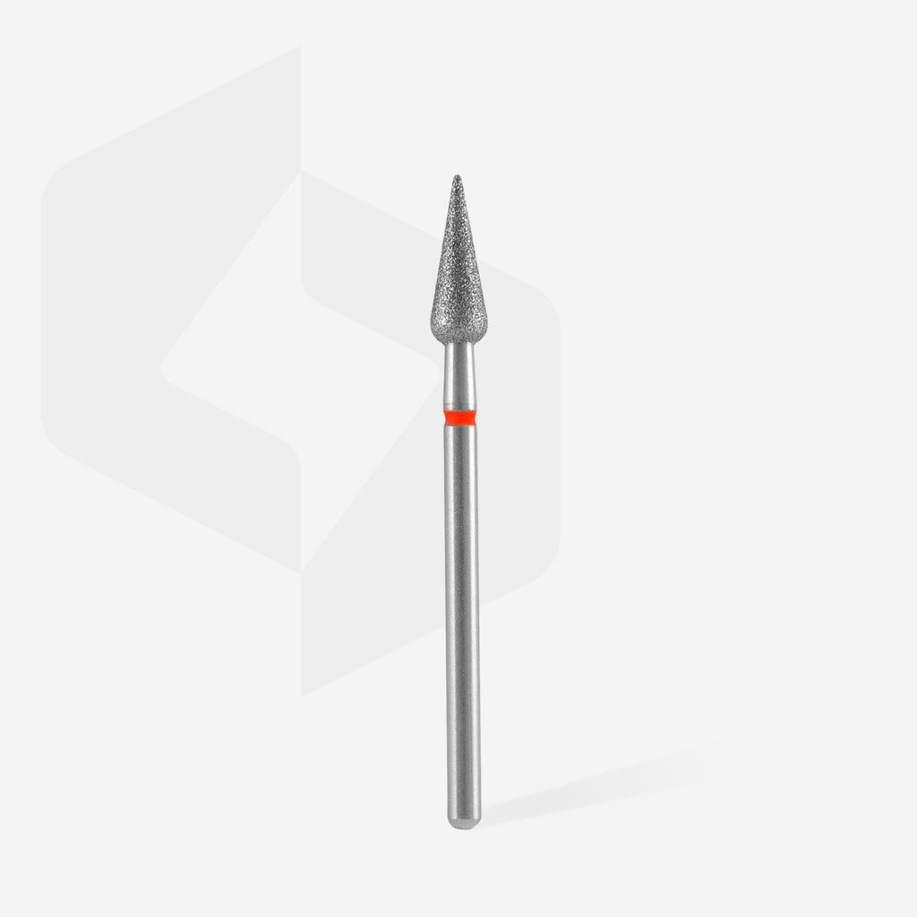 STALEKS Diamond nail drill bit pointed pear red EXPERT head diameter 4 mm / working part 12 mm - All Pro Beauty