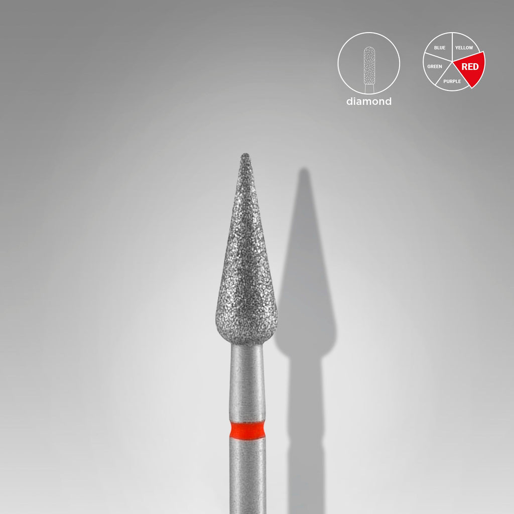 STALEKS Diamond nail drill bit pointed pear red EXPERT head diameter 4 mm / working part 12 mm - All Pro Beauty