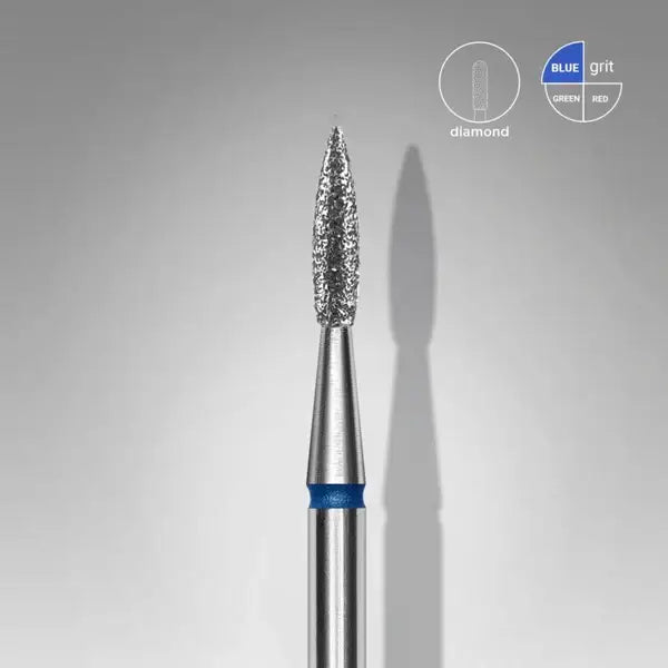 STALEKS Diamond nail drill bit pointed flame blue EXPERT head diameter 1,8 mm / working part 8 mm (FA11B018/8)