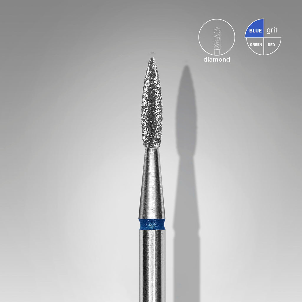 STALEKS Diamond nail drill bit pointed flame blue EXPERT head diameter 1,8 mm / working part 8 mm - All Pro Beauty